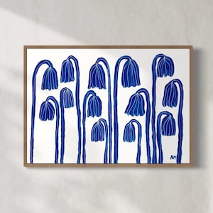 Blue flowers. Giclee print. Kids children’s bedroom. Home decor. Nancy Mckie.