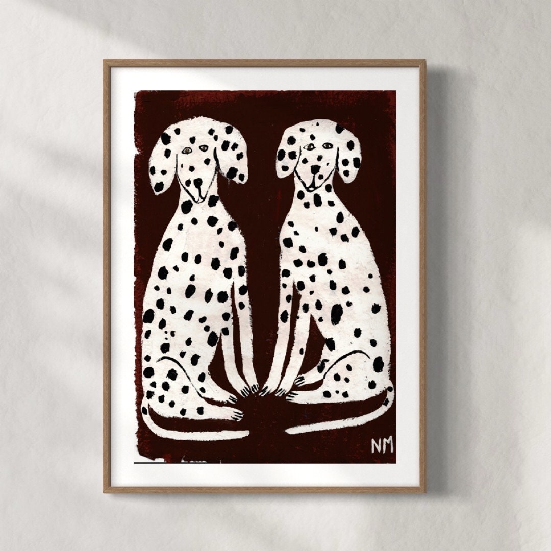 Two Dalmatians Print. Dog Painting. Dog Art Gift. Art Poster. Home
