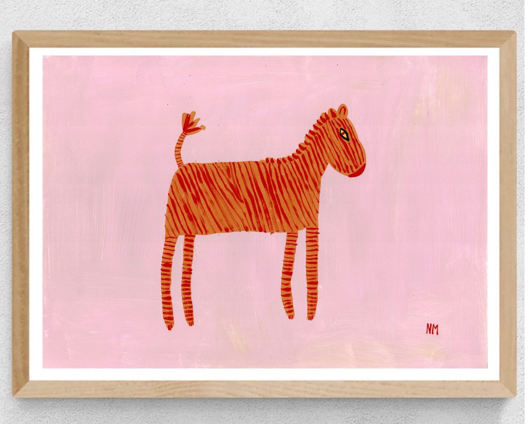 Orange Zebra Print. Original Art Painting. Giclee Print. Kids Childrens Bedroom. Home Decor