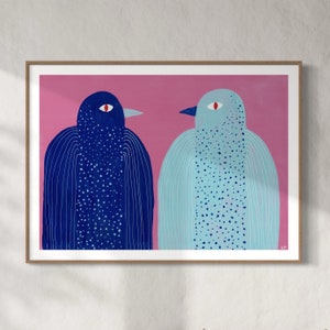 Blue birds. Original art print. Home decor. Nancy Mckie.