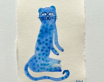 Leopards 10. On handmade paper. By Nancy Mckie. Original contemporary artwork.