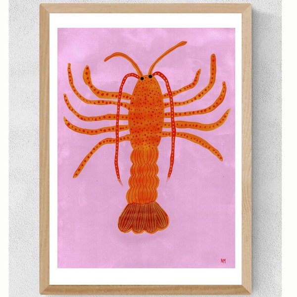 Pink lobster. Original art painting. Giclee print. Leopard print. Kids children’s bedroom. Home decor. Nancy Mckie.