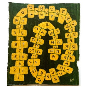 Rayuela. Sobre cartón reciclado. Por Nancy Mckie. Obra de arte contemporánea original.