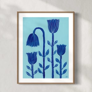 Four blue flowers print. Home decor. Wall art. Nancy Mckie.