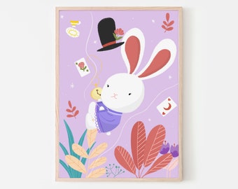 Nursery Wall Art / Kids Room décor / Boy Art Prints / Child Illustration / Rabbit Print