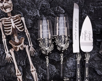 skull wedding cake cutting set, skeleton wedding