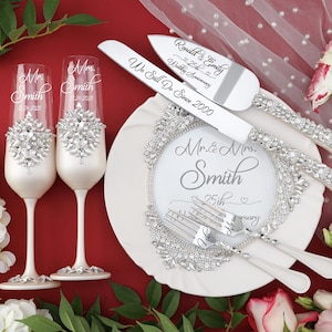 25e anniversaire de mariage, cadeau d'anniversaire de mariage, ensemble de coupe pour gâteau d'anniversaire en argent, 25 flûtes d'anniversaire de mariage, cadeau d'anniversaire