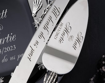 Black wedding cake cutting set, black wedding cake server set,