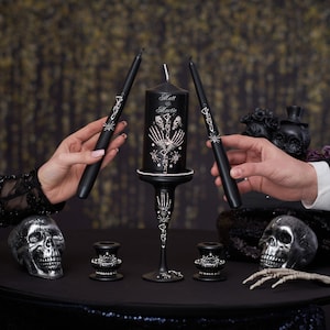 gothic wedding unity candles, gothic wedding unity ceremony, skeleton unity candles