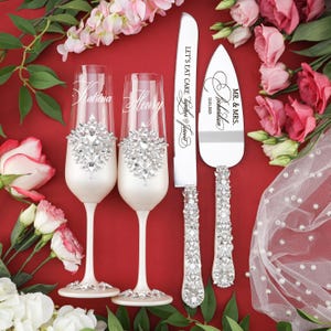 silver wedding cake cutting set , silver wedding cake knives, wedding silver cake server, knife with glasses and plate, silver wedding decor