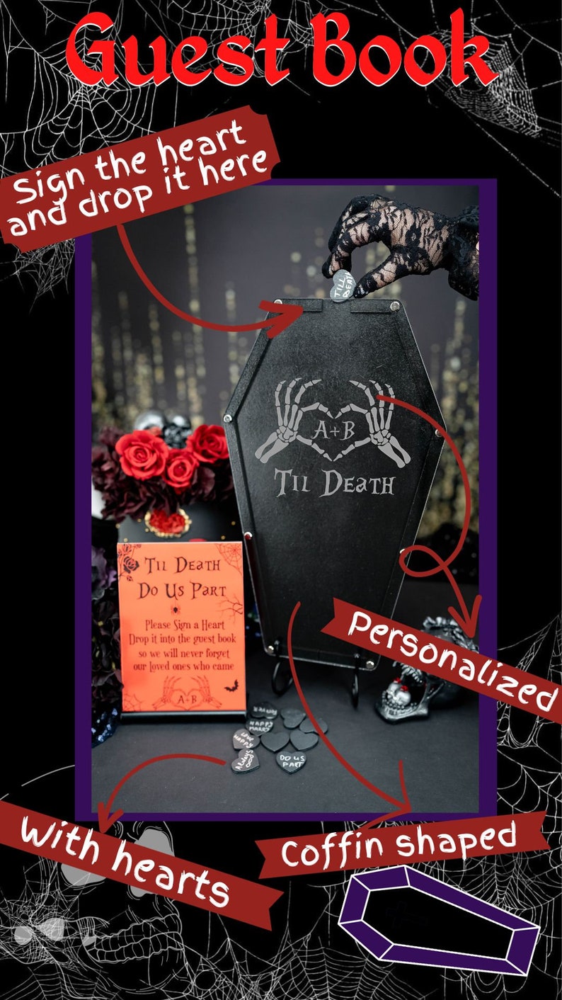 Black wedding cake cutting set, wedding gothic cake knives,halloween wedding, til death wedding cake server, gothic wedding cake plate Guest Book