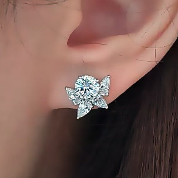 Earring Lab Created Synthetic Diamond Set in 925 Silver Plated