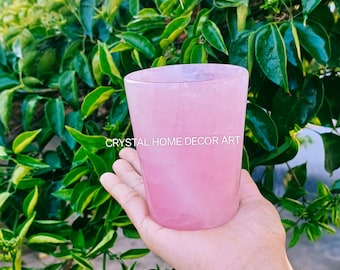 Rose Quartz Glass: Healing Crystal Barware (9.5cm) Home Decor, Gift item
