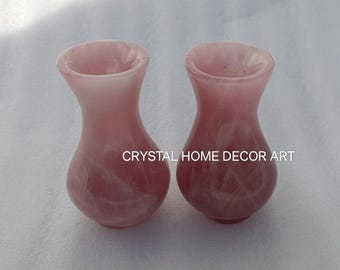Hand Carved Rose Quartz Flower Vase: Home Decor Decorative stone vases | Gemstone Vases