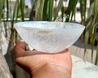 White Agate Bowl: 6-inch Gemstone Dish, Chakra Healing,  Home decor