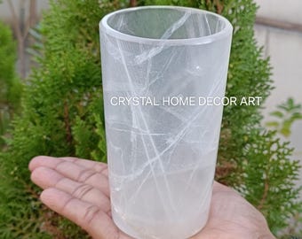 Natural rock Crystal Glass, Clear quartz grade A hand-carved polished Mug ,Crystal Barware Drinking Glass, Gemstone Wine Mug, Christmas Gift