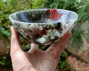 Hand Carved Bloodstone Bowl: Decorative Gemstone Centerpiece
