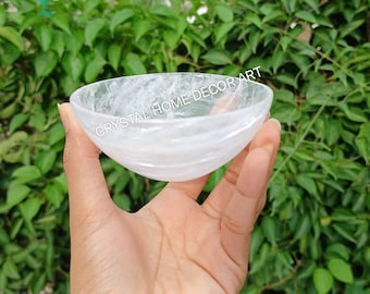 Natural rock crystal bowl, Clear quartz bowl, Crystal Decor, Chakra Healing, Carved Crystal, Farmhouse Decor, Gemstone Bowl For Home DECOR