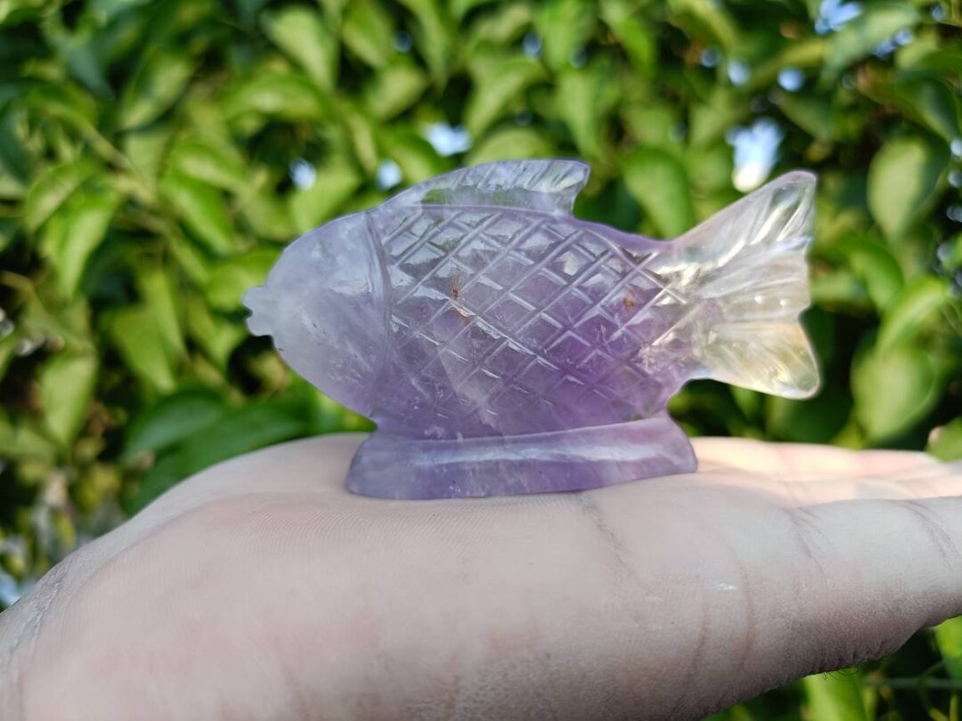 Hand-carved Amethyst Fish: Natural Gemstone Home Decor (85mm) , Gift ...