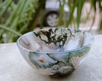 Moss Agate Bowl,Hand Carved Gemstone Dish, Crystal healing HomeDecor