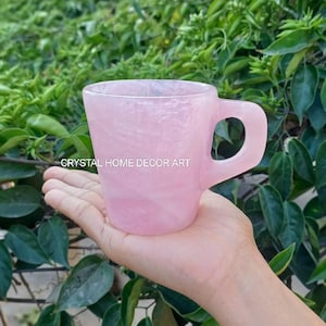Rose Quartz Tea Cup & Saucer Set: Ornamental Crystal Decor, Home Decor, Gift item