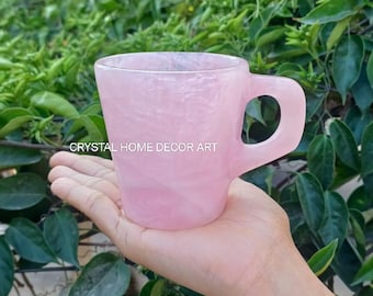 Rose Quartz Tea Cup & Saucer Set: Ornamental Crystal Decor, Home Decor, Gift item