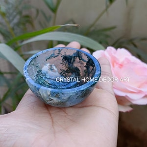 Cuenco de ágata musgosa: piedra preciosa natural, curación de chakras, decoración del hogar, regalo