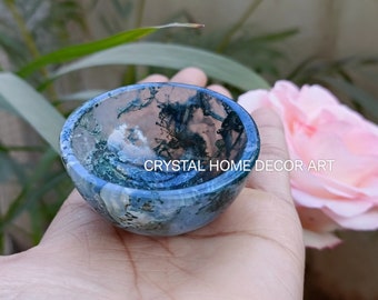 Moss Agate Bowl: Natural Gemstone, Chakra Healing, Home Decor, Gift item