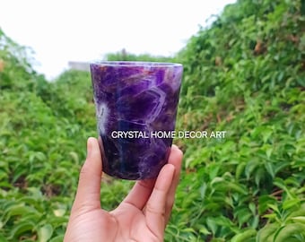 Amethyst Stone Glass: Hand Carved Crystal Quartz Barware, Home Decor, Gift item