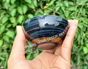 Cuenco de ojo de tigre azul tallado a mano: bandeja de cristal curativo, decoración del hogar, artículo de regalo