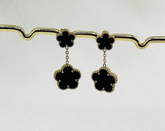 Handmade drop earring with its flowers - Stainless steel - Gold plated