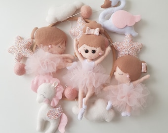 Nursery mobile fairy crib mobile girl * Baby mobile ballet dancer girl * Ballerina * Hanging mobile clouds * nursery decor baby shower