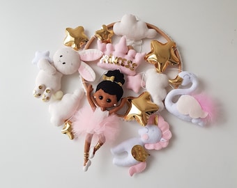 Baby crib mobile with African American ballerinas Baby mobile ballet dancer black girl Nursery mobile fairy crib mobile girl Ballerina