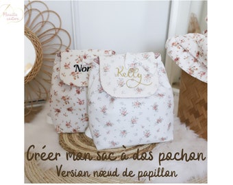 Petit sac à dos pochon maternelle style bohème, cadeau personnalisé pour enfant