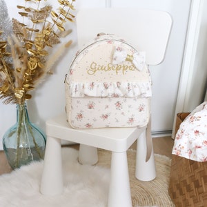 Personalized nursery backpack, 1st birthday gift for girls, floral fabric