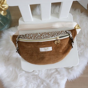 Sac banane velours et léopard pour femme, cadeau maman personnalisé