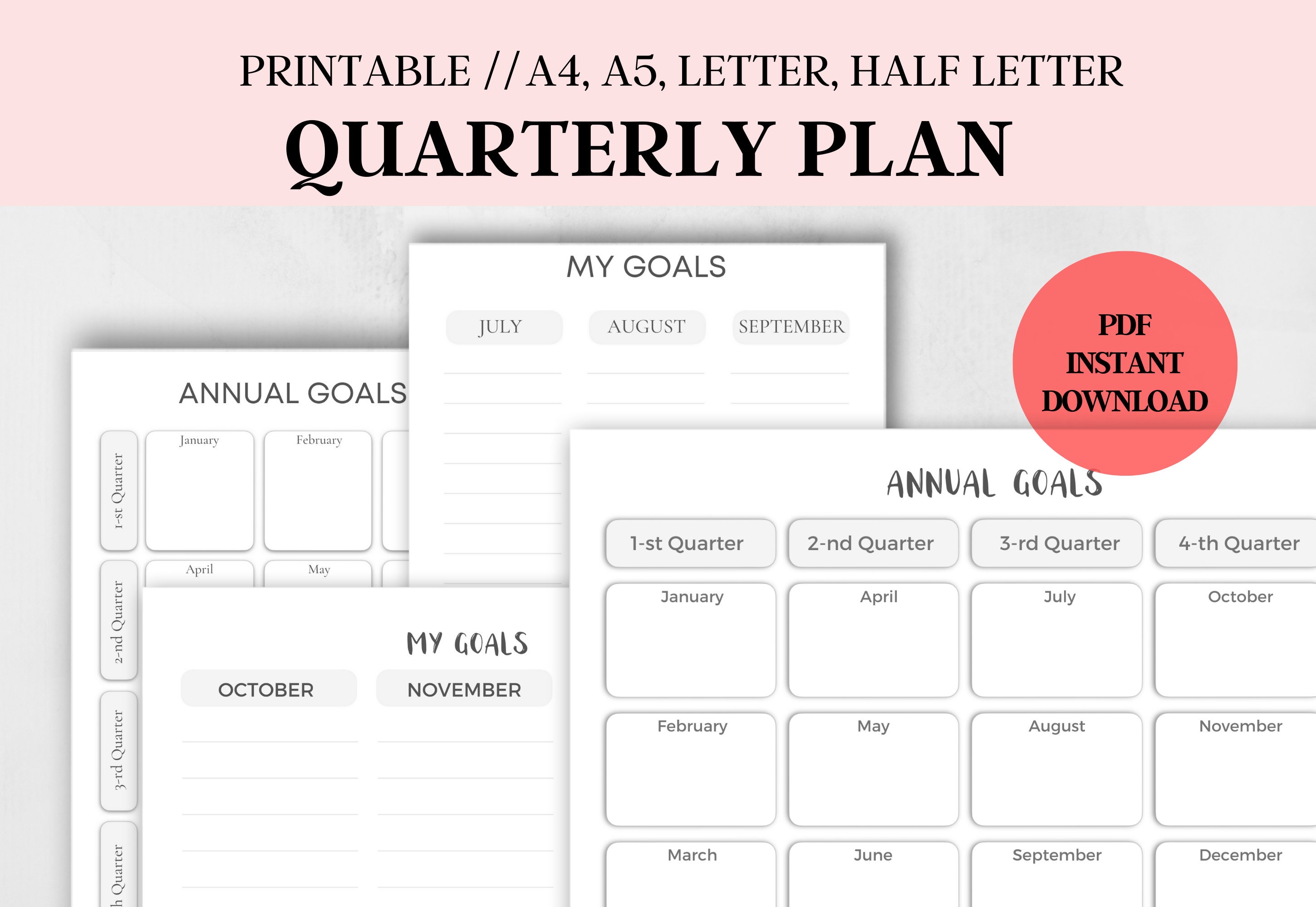 Printable quarterly goal planner insert annual plans overview | Etsy