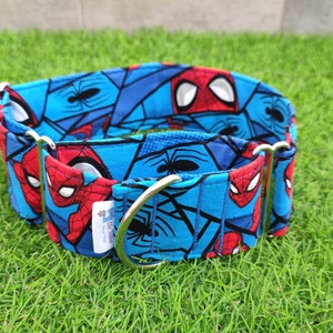 martingale dog collar, Spiderman dog collar, podenco anti-escape collar, blue adjustable martingale, gift for dog owner