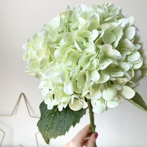 Artificial Green Hydrangea Stem – Real Touch Faux Flower, Large Silk Hydrangea for Spring Décor, Wedding, or Home Arrangement