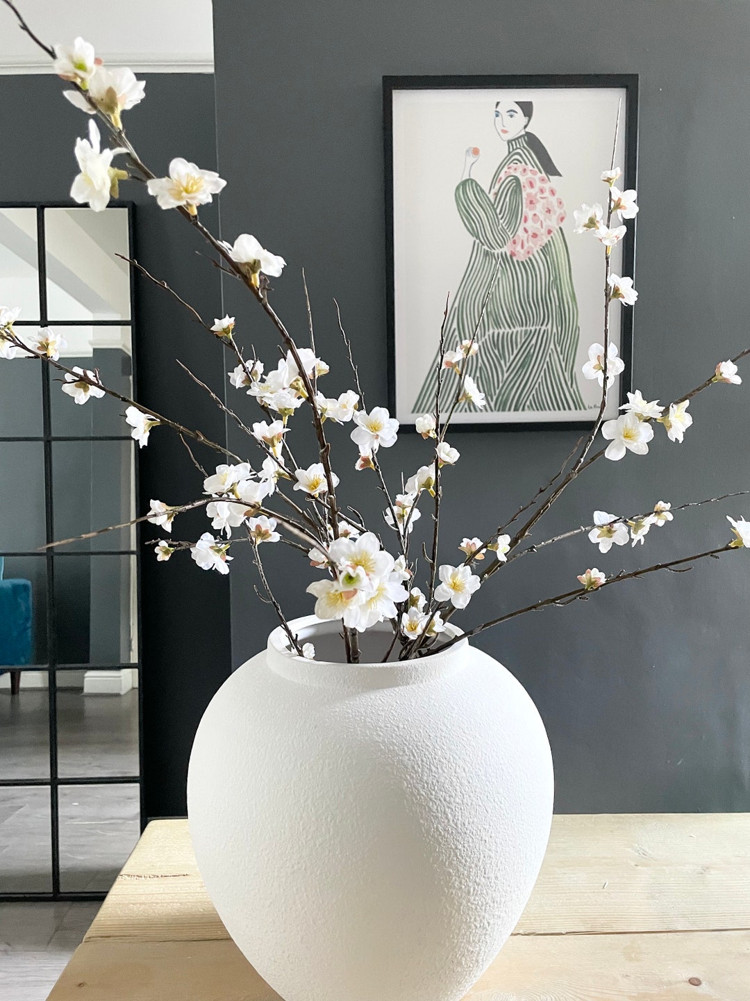 White Cherry Blossom, Artificial Blossom Flower, Spring Flower, Tall