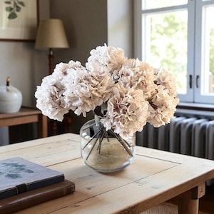 Artificial Dried Cream Hydrangeas, Dried Faux Flowers, Faux Rustic Hydrangea Flower, Realistic Dried Hydrangea, Autumn Decor Flower Bouquet