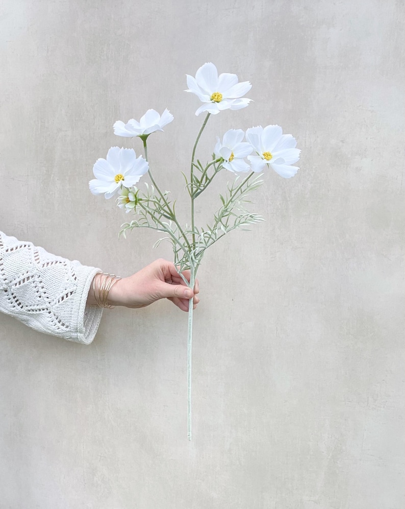 Faux Daisy Flower Stem: Realistic White Cosmos Wildflower, Home Decor 1 Stem