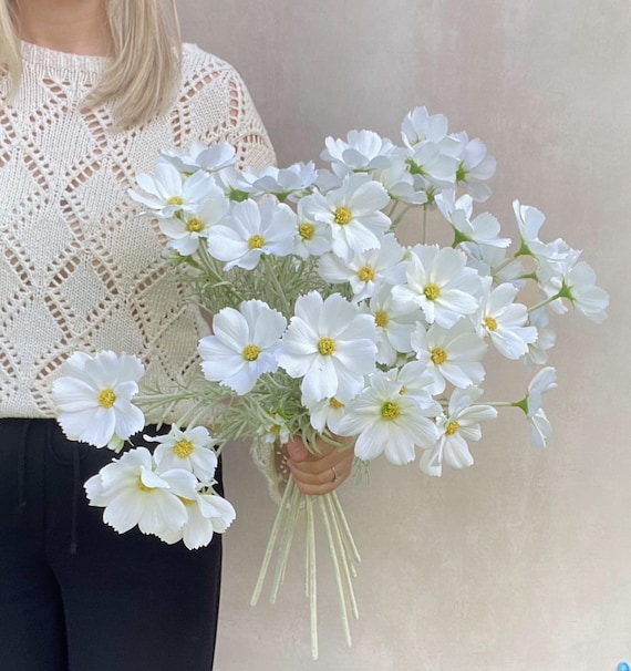 Faux Daisy Flower Stem: Realistic White Cosmos Wildflower, Home Decor