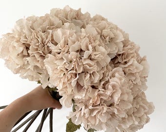 Cream Artificial Hydrangea Single Stem – Realistic Faux Dried Flower for Spring Home Decor Arrangements, Neutral Boho Vintage Flowers