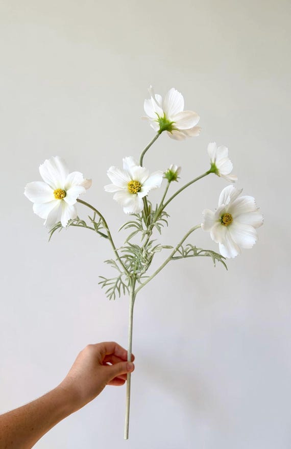 Faux Daisy Flower Stem: Realistic White Cosmos Wildflower, Home Decor