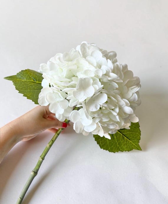 Artificial White Hydrangea Single Stem, Real Touch Flowers, Faux Hydrangea Flower, Faux Flowers, Large Realistic Hydrangeas, Vase Filler