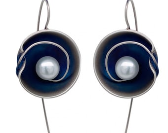 Plata azul marino pendientes perlados joyería natural artesanías hechas a mano plata 925 caja pluma de grabado