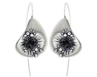 Boucles d’oreilles en argent gouttes de rosée avec carborundum bijoux en argent fait à la main 925