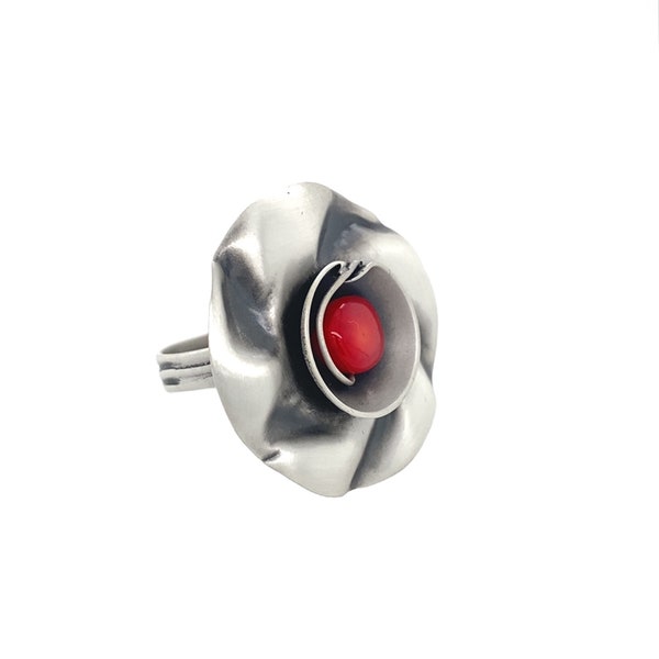 Silver ring with a red CORAL handmade jewelry sterling silver 925