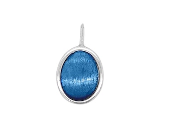 Colgante ovalado de plata azul titanio joyería artística hecha a mano colgante minimalista plata 925